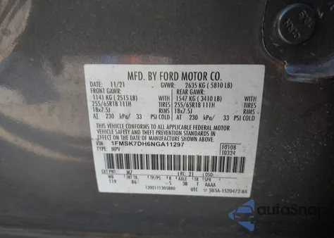 2022 Ford Explorer Xlt from USA, damaged, VIN 1FMSK7DH6NGA11297